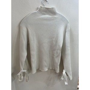 Flared Sleeve, Turtleneck Sweater Cream, Size Large. Bows on Sleeves